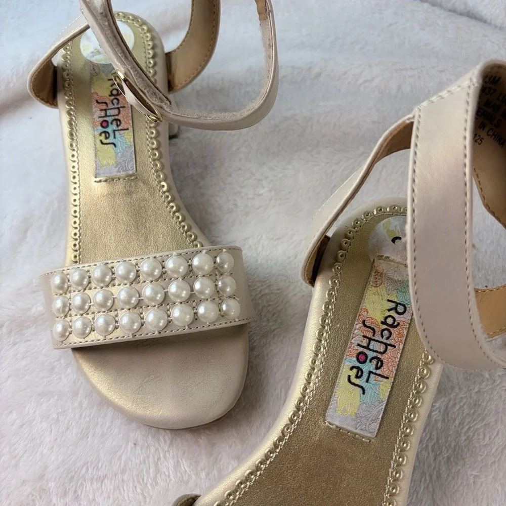 Rachel Shoes Girls Lil Pearl Champagne Gold Faux Pearl Dress Sandals Size 13 GUC